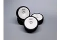 Set of four 1/10 scale RC car wheels featuring black rubber tyres mounted on white dish rims with KWR branding.