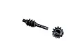 Axial steel ring and pinion gear set featuring a black pinion shaft and a matching ring gear with printed 2/12 markings.
