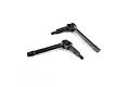 Two black metal Axial front CVD driveshafts displayed on a clean white background.