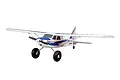 FMS Kingfisher 1.4m RC airplane with large tundra wheels, blue and white livery, and propeller against a white background.