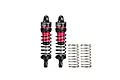 GPM Aluminium 62mm front adjustable shocks in red and black with spare springs, displayed against a white background.