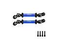 Two blue and black GPM Racing carbon steel and aluminium centre CVD driveshafts with four screws against a white background.