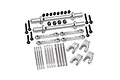GPM aluminium front and rear sway bar set in silver, showing sway bars, linkages, mounting brackets, and hardware against a white background.