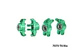 Green anodized aluminium steering and rear hubs set with pre-installed bearings for RC cars against a white background.