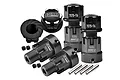 GPM aluminium wheel hex adaptor set in black, showing hex adaptors, wheel nuts, pins, and grub screws.