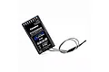 Futaba R3008SB receiver with dual antennas and terminal ports on a clean white background.