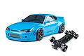 Light blue MST S15RB RC drift car with a painted body and a separate black chassis on a white background.
