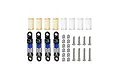 GPM Aluminium 26mm Adjustable Shocks set in blue and black with extra springs, ball ends, and mounting screws.