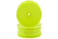 Two bright yellow RC buggy front dish rims stacked against a clean white background.