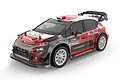 MJX RC Citroen C3 RC Rally Car electric brushless 4WD in 1/14 scale, featuring detailed red, white, and black livery against a clean white studio background.