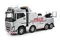 Tamiya Volvo FH16 Globtrotter 750 RC Tow Truck Electric 8x4 1/14 Scale Kit in silver with Hall's Truck Rescue branding.