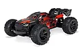 ARRMA Mini Kraton 3S BLX 4X4 1/16 scale RC monster truck in red and black livery against a white background.