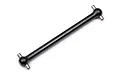 A black metal dogbone style RC driveshaft with silver cross pins at both ends, isolated on a white background.