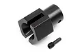 A black metal brake hex hub component for an HPI Savage RC car, shown with a small threaded grub screw on a white background.