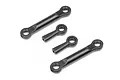 A set of four black plastic ball joint ends for HPI Savage RC vehicles, including two long rods and two short ball cups.
