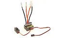 HSP brushed electronic speed controller (ESC) with a silver heatsink, power wires, and a separate on/off switch on a white background.