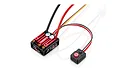 Hobbywing QuicRun 10BL80 brushless electronic speed controller with attached power wires and external switch.