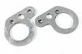 Two silver metal rear suspension arm stopper plates for Tamiya RC cars displayed on a white background.