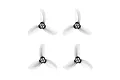 Four clear grey 3-blade propellers arranged in a two by two grid on a plain white background.