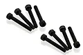 Eight black metal cap head screws arranged in two groups of four on a white background.
