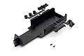 Kyosho black plastic battery tray set and mounting components on a white background.