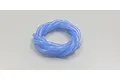 A coiled blue silicone fuel tube for RC nitro engines resting on a plain light grey studio background.
