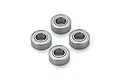 Four metal shielded ball bearings arranged in a diamond pattern against a plain white background.