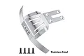 GPM stainless steel front skid plate and four mounting screws on a white background.