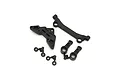 Kyosho black plastic RC parts set including mount brackets and small linkages on a plain white background.
