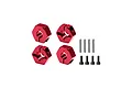 GPM Aluminium 12mm Clamping Wheel Hexes in red, with four wheel hexes, four pins, and four socket screws on a white background.