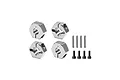 GPM aluminium 12mm clamping wheel hexes in silver with four pins and four screws on a white background.
