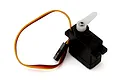 UDI RC rudder servo with black plastic housing, attached white horn, and a three-wire cable with a connector against a white background.