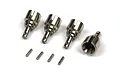 Four metal differential outdrive cups and four small pins arranged on a plain white background.