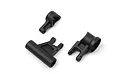A set of three black molded plastic servo saver and steering components for a Maverick RC car displayed on a white background.