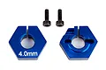 Factory Team blue anodised aluminium 12mm clamping wheel hexes with 4mm offset and two socket head screws.