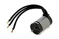 Maverick FLX10 brushless motor featuring a black and silver finned can, output shaft, and three black wires with gold bullet connectors.