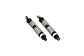 Two complete RC shock absorbers with black springs, silver threaded bodies, and black plastic ends against a plain white background.