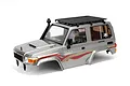 Pre-painted grey RGT Intruder 1/10 RC crawler body shell featuring a roof rack, snorkel, and driver figure against a white background.
