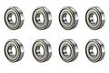 Set of eight RGT metal shielded ball bearings arranged in two rows of four against a clean white background.