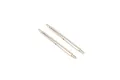 Two silver metal linkages or threaded rods shown against a clean white studio background.