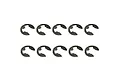 Ten assorted black metal E-clips arranged in two rows against a clean white background.