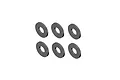 Set of six grey metal washers arranged in two rows of three against a clean white background.