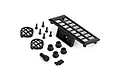 RGT assorted black plastic roof rack, light guards, mounting hardware, and small accessories on white background.
