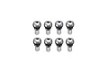 Set of eight silver metal pivot balls with threaded shafts arranged in two rows on a plain white background.
