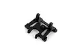 Black molded plastic battery tray mount with upright posts and mounting holes shown on a plain white background.