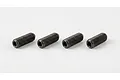 Four black threaded grub screws with hex socket drives arranged in a line on a plain white background.