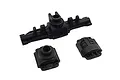 Hobby Plus V2 rear portal axle housing components in black plastic on a plain white background.