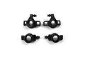 BlackZon steering hubs and hub carriers set consisting of four black molded plastic RC car components on a white background.