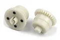 Two off-white plastic RC car differential assemblies featuring integrated gear teeth and four black screws on a clean white background.