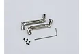 Two silver metal centre drive shafts with universal joints, small grub screws, and a hex wrench on a white background.